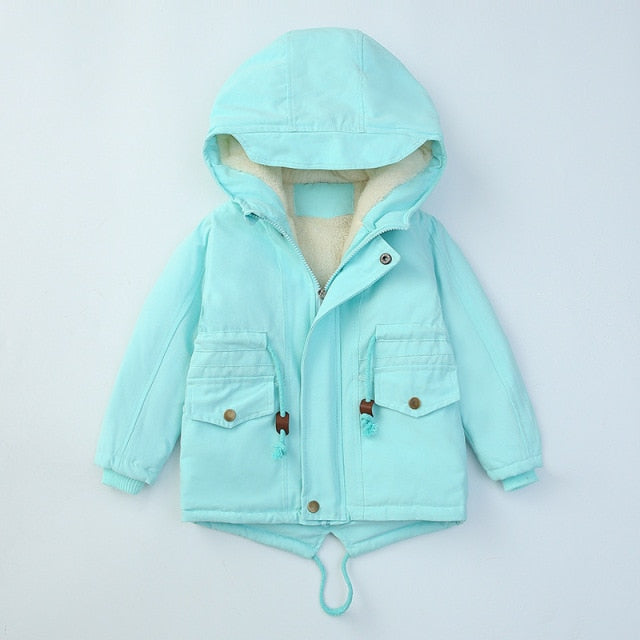 Thick Hooded Coat for Kids - Cotton, polyester, hooded, sizes 4 to 12 years, various variants.