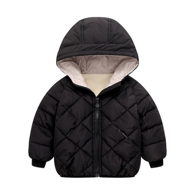 Thick Hooded Coat for Kids - Cotton, polyester, hooded, sizes 4 to 12 years, various variants.
