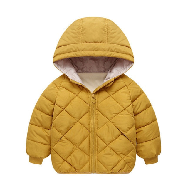 Thick Hooded Coat for Kids - Cotton, polyester, hooded, sizes 4 to 12 years, various variants.