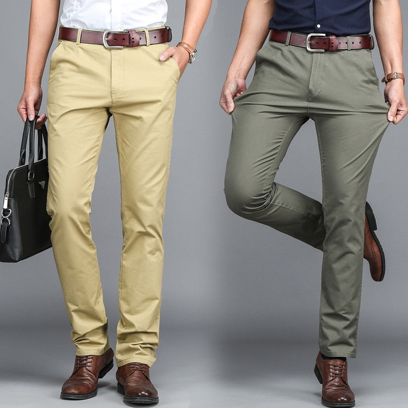 A pair of stylish trousers with a unique shirt gripper feature, designed to keep your shirt in place. Versatile for any occasion, featuring a stretch waistband for comfort.