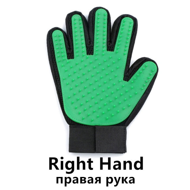 Image of Pet Grooming Gloves - Comfortable, adjustable velcro wrist strap, breathable mesh lining, lightweight and washable design. Easy removal of loose hair for calm and happy pets.