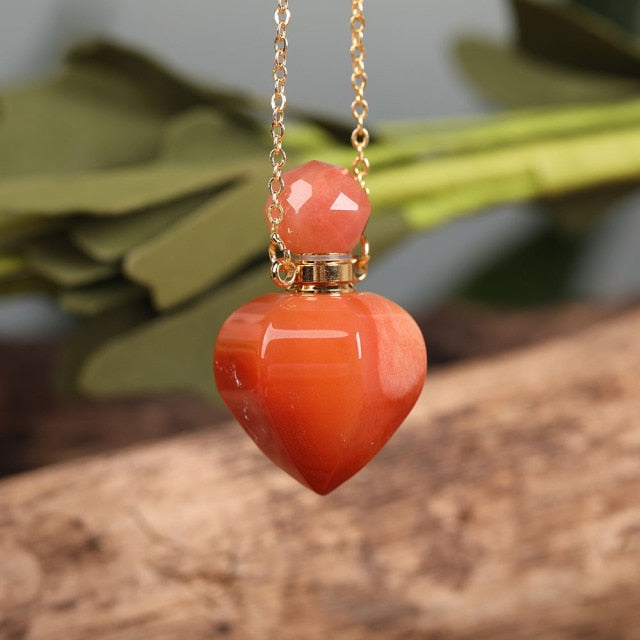 Heart-shaped Gold Silvery Necklace with treated rose quartz stone - A versatile and elegant accessory for women, promoting emotional bonding and desire.