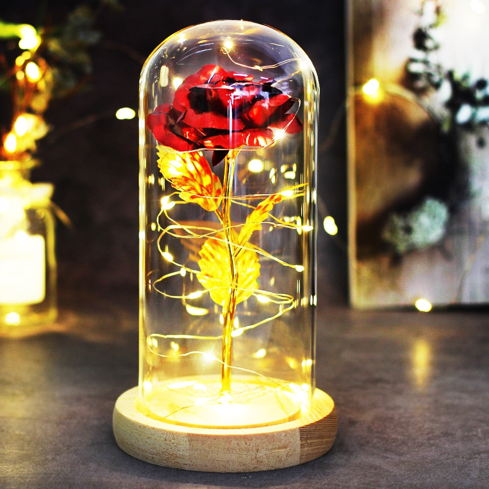 Glass art "Bud in Bloom" rose with up-lit LEDs - A perfect romantic gift for Valentine's, engagements, anniversaries, birthdays, or holidays.