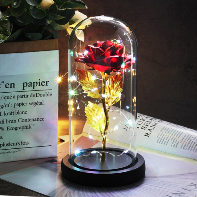 Glass art "Bud in Bloom" rose with up-lit LEDs - A perfect romantic gift for Valentine's, engagements, anniversaries, birthdays, or holidays.