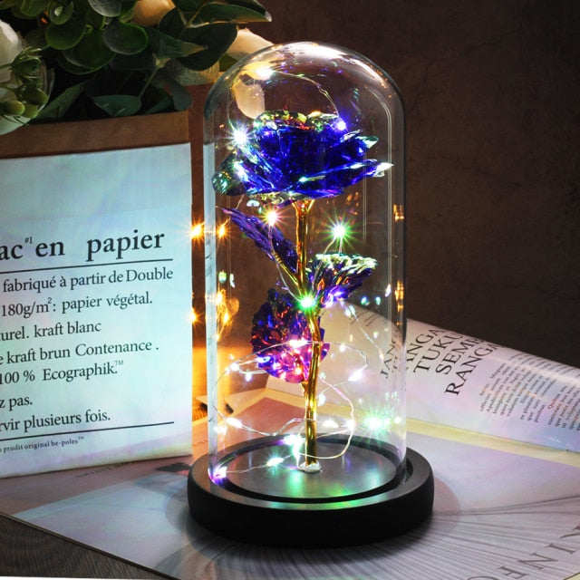 Glass art "Bud in Bloom" rose with up-lit LEDs - A perfect romantic gift for Valentine's, engagements, anniversaries, birthdays, or holidays.