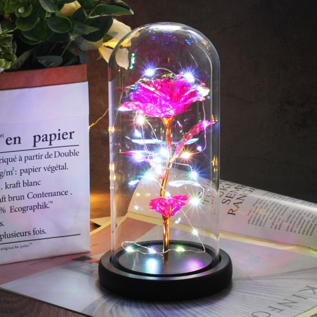 Glass art "Bud in Bloom" rose with up-lit LEDs - A perfect romantic gift for Valentine's, engagements, anniversaries, birthdays, or holidays.