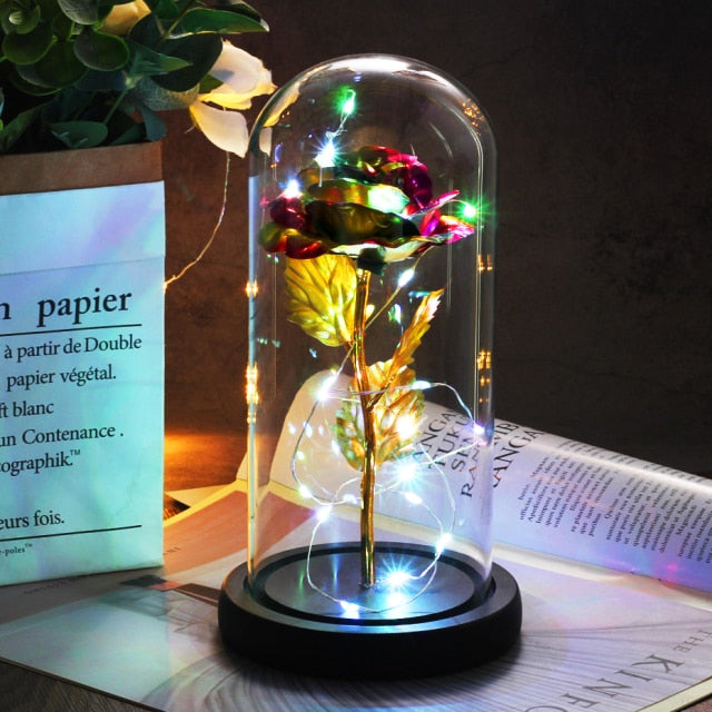 Glass art "Bud in Bloom" rose with up-lit LEDs - A perfect romantic gift for Valentine's, engagements, anniversaries, birthdays, or holidays.