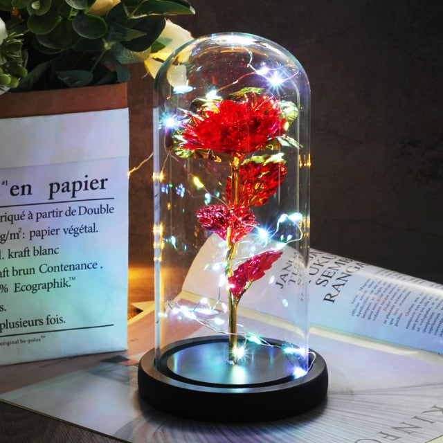 Glass art "Bud in Bloom" rose with up-lit LEDs - A perfect romantic gift for Valentine's, engagements, anniversaries, birthdays, or holidays.