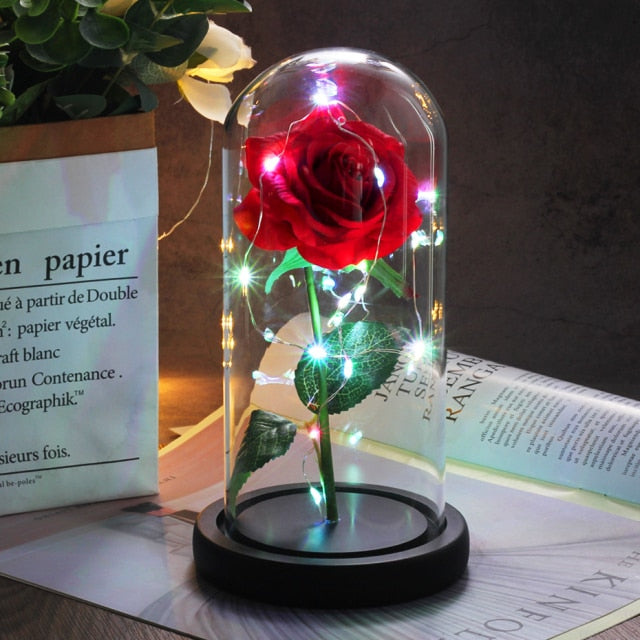 Glass art "Bud in Bloom" rose with up-lit LEDs - A perfect romantic gift for Valentine's, engagements, anniversaries, birthdays, or holidays.