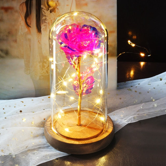 Glass art "Bud in Bloom" rose with up-lit LEDs - A perfect romantic gift for Valentine's, engagements, anniversaries, birthdays, or holidays.