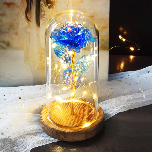 Glass art "Bud in Bloom" rose with up-lit LEDs - A perfect romantic gift for Valentine's, engagements, anniversaries, birthdays, or holidays.