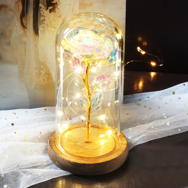 Glass art "Bud in Bloom" rose with up-lit LEDs - A perfect romantic gift for Valentine's, engagements, anniversaries, birthdays, or holidays.