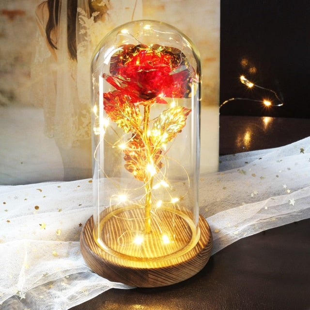Glass art "Bud in Bloom" rose with up-lit LEDs - A perfect romantic gift for Valentine's, engagements, anniversaries, birthdays, or holidays.