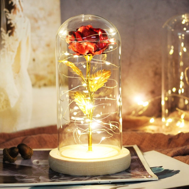 Glass art "Bud in Bloom" rose with up-lit LEDs - A perfect romantic gift for Valentine's, engagements, anniversaries, birthdays, or holidays.