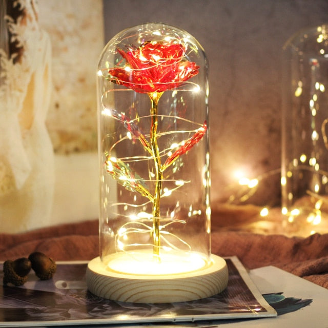 Glass art "Bud in Bloom" rose with up-lit LEDs - A perfect romantic gift for Valentine's, engagements, anniversaries, birthdays, or holidays.