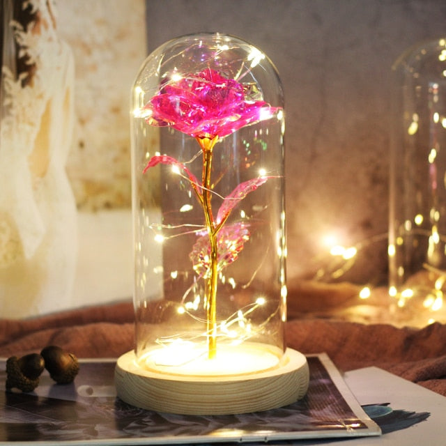 Glass art "Bud in Bloom" rose with up-lit LEDs - A perfect romantic gift for Valentine's, engagements, anniversaries, birthdays, or holidays.