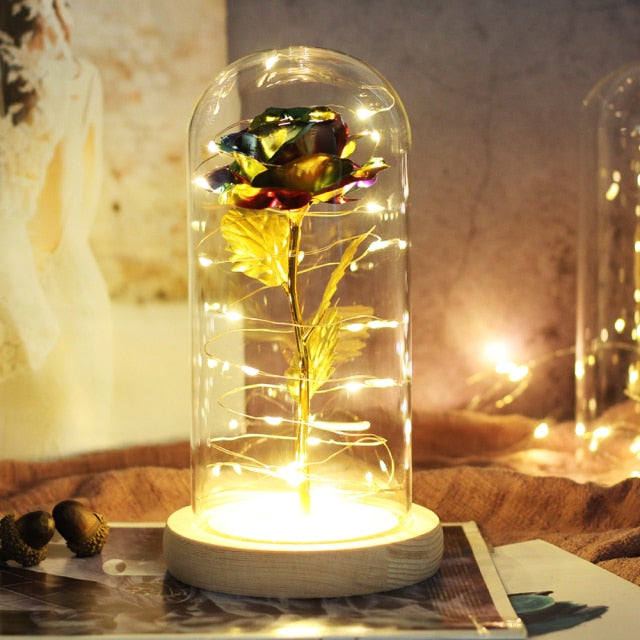 Glass art "Bud in Bloom" rose with up-lit LEDs - A perfect romantic gift for Valentine's, engagements, anniversaries, birthdays, or holidays.
