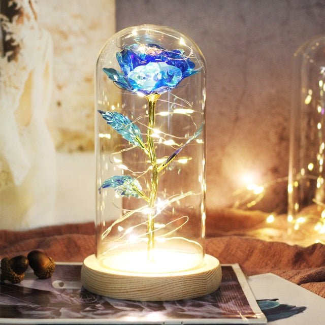 Glass art "Bud in Bloom" rose with up-lit LEDs - A perfect romantic gift for Valentine's, engagements, anniversaries, birthdays, or holidays.