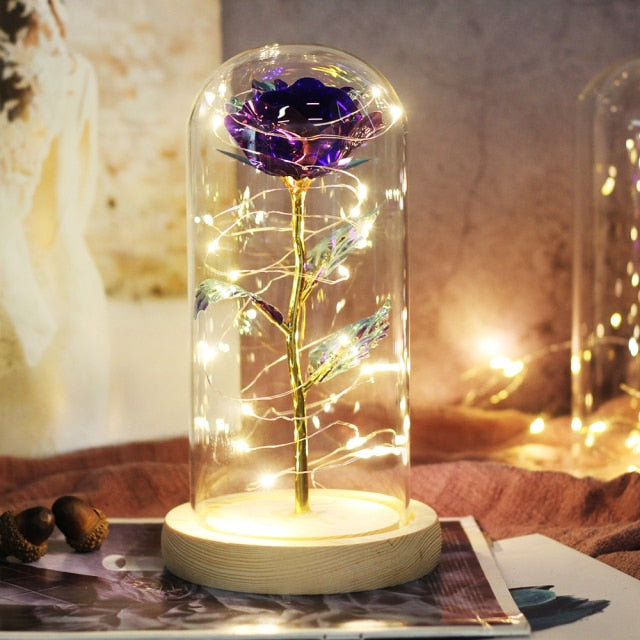 Glass art "Bud in Bloom" rose with up-lit LEDs - A perfect romantic gift for Valentine's, engagements, anniversaries, birthdays, or holidays.