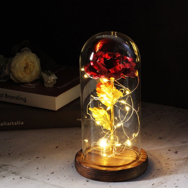 Glass art "Bud in Bloom" rose with up-lit LEDs - A perfect romantic gift for Valentine's, engagements, anniversaries, birthdays, or holidays.
