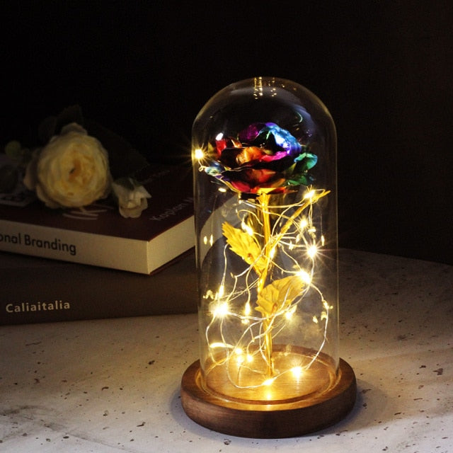Glass art "Bud in Bloom" rose with up-lit LEDs - A perfect romantic gift for Valentine's, engagements, anniversaries, birthdays, or holidays.