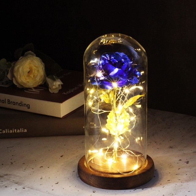 Glass art "Bud in Bloom" rose with up-lit LEDs - A perfect romantic gift for Valentine's, engagements, anniversaries, birthdays, or holidays.
