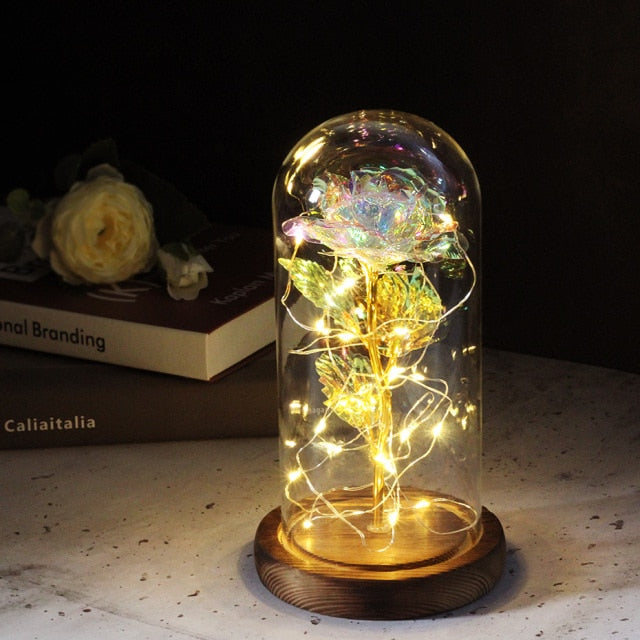 Glass art "Bud in Bloom" rose with up-lit LEDs - A perfect romantic gift for Valentine's, engagements, anniversaries, birthdays, or holidays.
