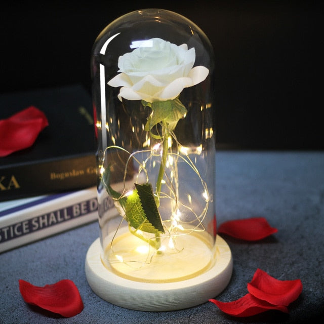 Glass art "Bud in Bloom" rose with up-lit LEDs - A perfect romantic gift for Valentine's, engagements, anniversaries, birthdays, or holidays.