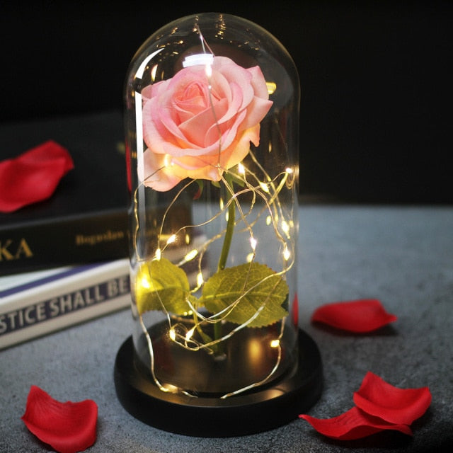 Glass art "Bud in Bloom" rose with up-lit LEDs - A perfect romantic gift for Valentine's, engagements, anniversaries, birthdays, or holidays.