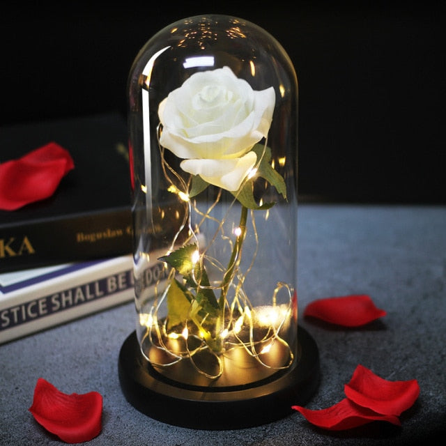 Glass art "Bud in Bloom" rose with up-lit LEDs - A perfect romantic gift for Valentine's, engagements, anniversaries, birthdays, or holidays.