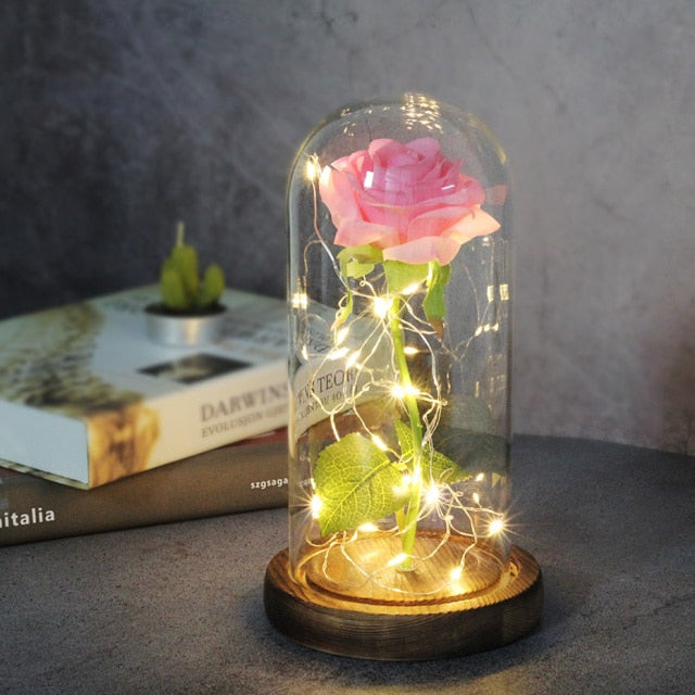 Glass art "Bud in Bloom" rose with up-lit LEDs - A perfect romantic gift for Valentine's, engagements, anniversaries, birthdays, or holidays.