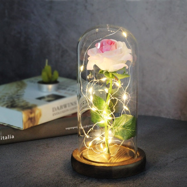 Glass art "Bud in Bloom" rose with up-lit LEDs - A perfect romantic gift for Valentine's, engagements, anniversaries, birthdays, or holidays.