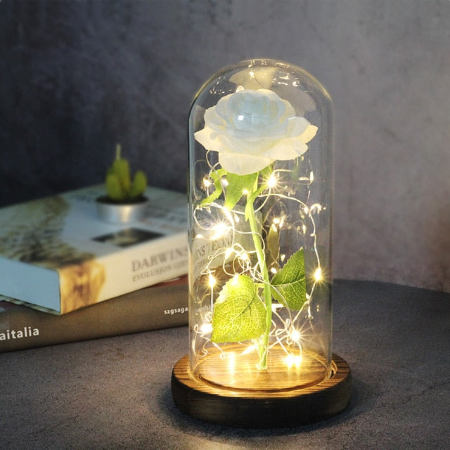 Glass art "Bud in Bloom" rose with up-lit LEDs - A perfect romantic gift for Valentine's, engagements, anniversaries, birthdays, or holidays.