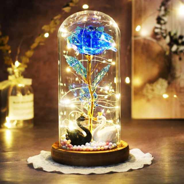 Glass art "Bud in Bloom" rose with up-lit LEDs - A perfect romantic gift for Valentine's, engagements, anniversaries, birthdays, or holidays.