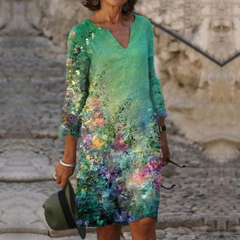 Loose Vintage Ruffles Dress with Floral Print