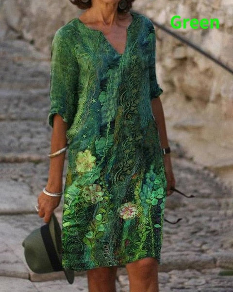 Loose Vintage Ruffles Dress with Floral Print