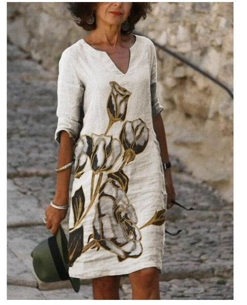 Loose Vintage Ruffles Dress with Floral Print