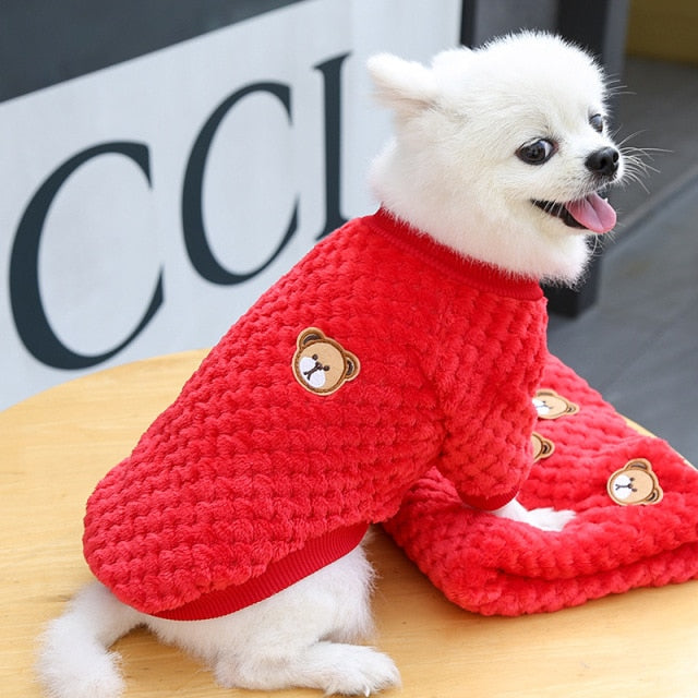 Image of Super Cute Winter Warm Sweater - Cozy coral fleece fabric, adorable design, perfect gift for your furry friend. Keep your pet warm and stylish with this cute sweater.